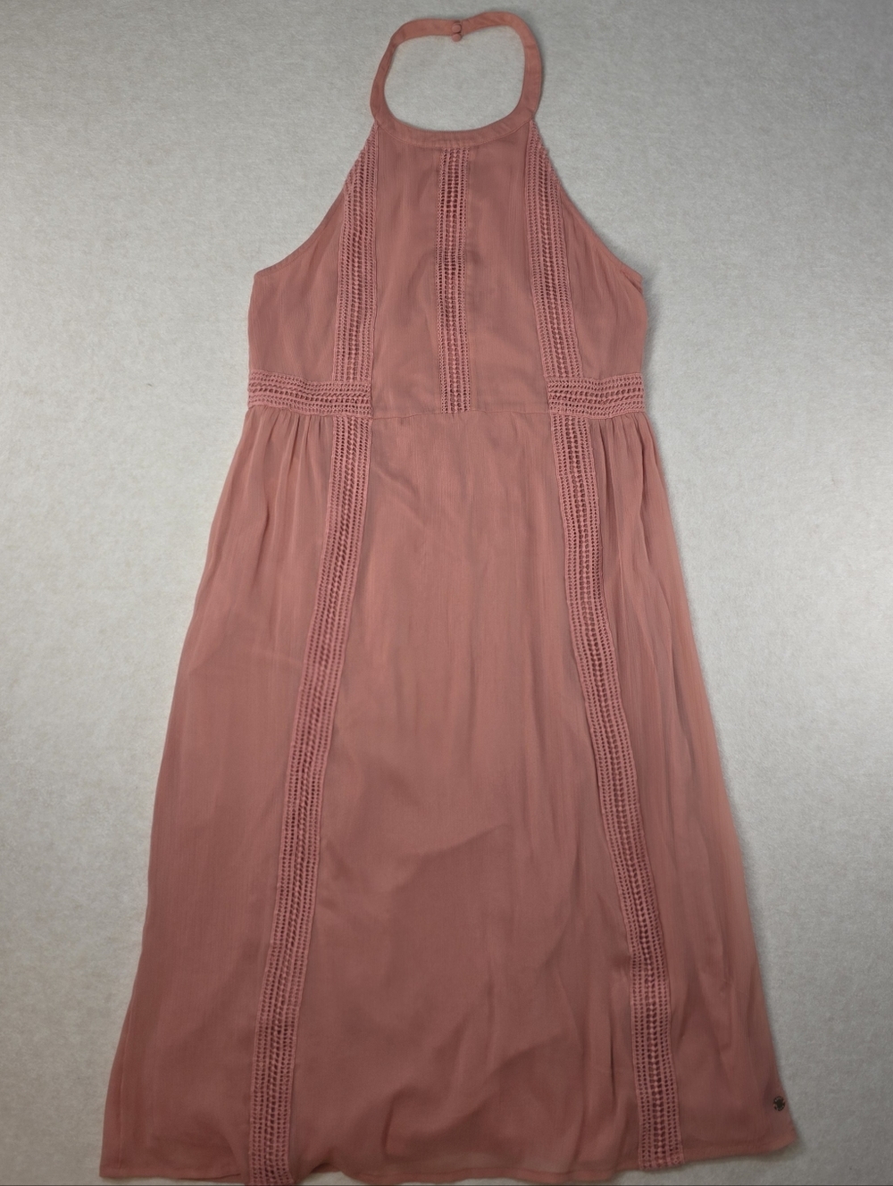 Roxy‎ Dusty Pink Rose Midi Halter Dress Elastic Back Boho Fairycore